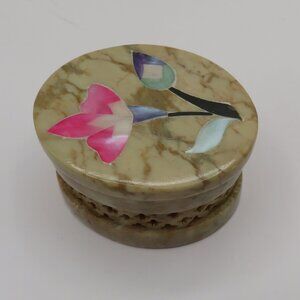 Soapstone Mother Of Pearl Trinket Box
